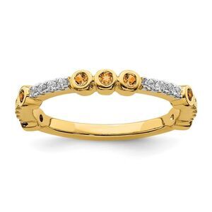 2mm 14k Yellow Gold Citrine & .08 Ctw Diamond Stackable Band, Size 6